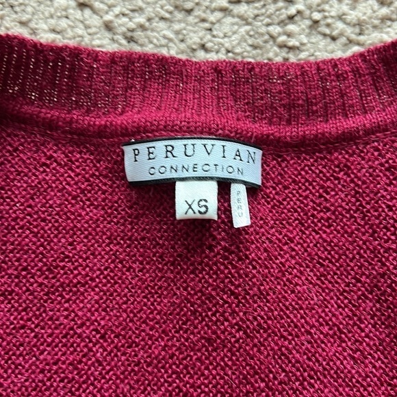 Peruvian Connectipn V Neck Alpaca Magenta Sweater - Picture 4 of 7